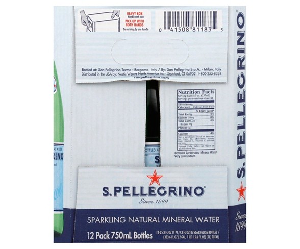 S.Pellegrino Sparkling Natural Mineral Water - 750mL Glass Bottle