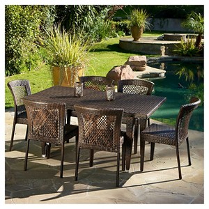 Dusk 7pc Wicker Dining Set - Multi-brown - Christopher Knight Home: Weather-Resistant, No Cushion, Rectangular Table - 1 of 4