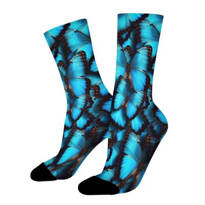 Blue Butterfly Women Printed Crew Socks Funny Funky Socks Soft Polyester Novelty Gifts for Artists Men