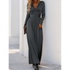 Coolmee Women's Sexy Deep V Neck Solid Color Pleated High Waist Slit Club Party Evening Long Maxi Dress - 3 of 4