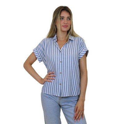 BeachLunchLounge Women's Darby Short Sleeve Button Front Shirt | Barrier Island Blue