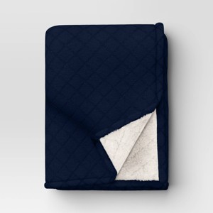 Faux Shearling Reverse Quilted Jersey Throw Blanket Heathered - Room Essentials™ - 1 of 4