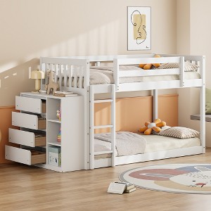 Whisen Modern Design Bunk Bed with 4 Drawers and 3 Shelves - 1 of 4