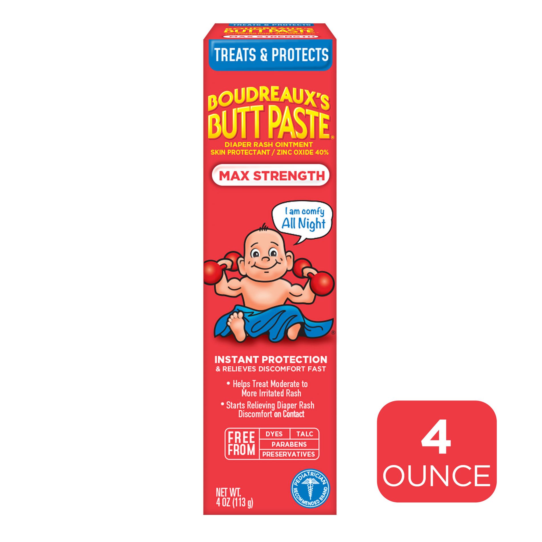 Boudreaux's Butt Paste Baby Diaper Rash Cream Maximum Strength - 4oz