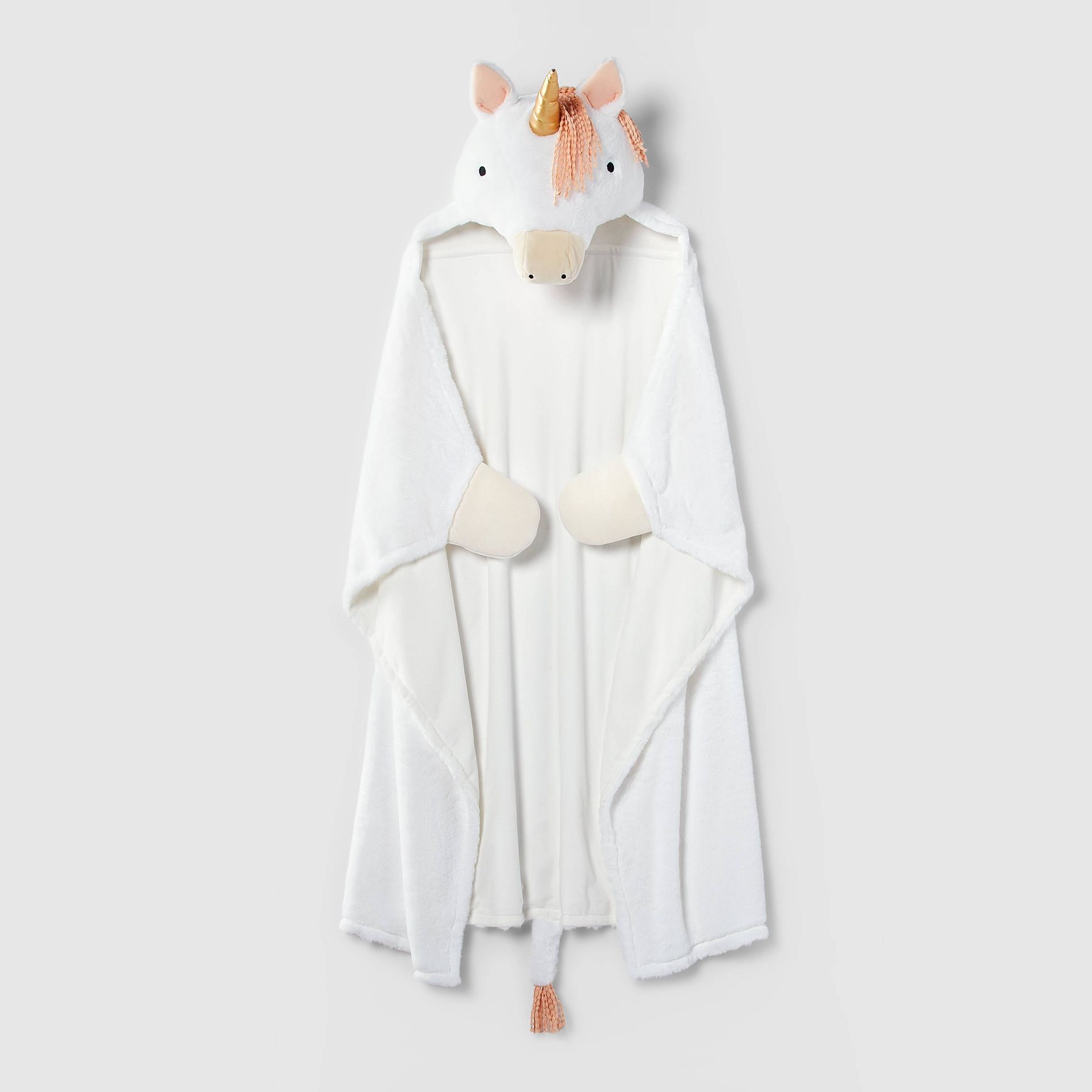 Unicorn Kids' Hooded Blanket - Pillowfort™: Faux Fur, Machine Washable, OEKO-TEX Certified, Pink & White, 50"x40"