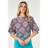 Slickblue Women's Puff Sleeve Multi-Print Top - Round Neck, Half Sleeve, Fuchsia, Polyester - Size S-L - 2 of 4