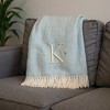 HomeRoots 55" X 70" Sky Blue And White Herringbone Cotton Blend K Initial Throw Blanket with Tassels And Embroidery - 2 of 4