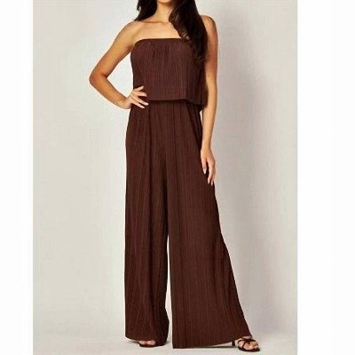 Women's Strapless Pleated Wide Leg Jumpsuit - BNS