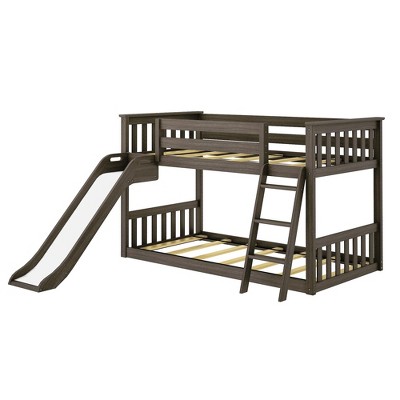 Gray Twin Over Twin Pine Wood Bunk Bed with Slide