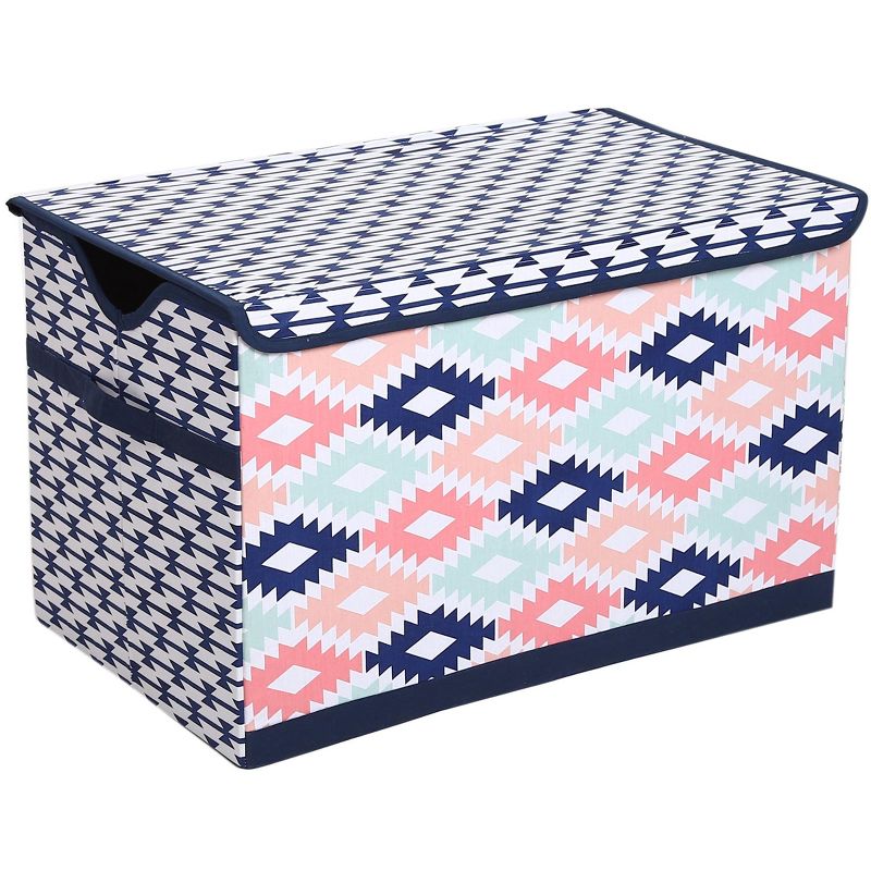 Bacati - Emma Aztec Design Coral/Mint/Navy Storage Toy Chest, 1 of 5