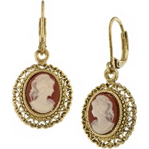 1928 Jewelry Oval Stone Heart Frame Drop Earrings For Women, Lever Back, 14K Gold Dipped, Made In USA - 1 of 4