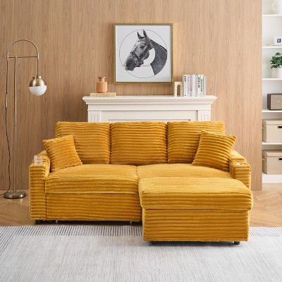 NicBex 80 inch Convertible Sleeper Chair,Modern Pull-out Sofa Bed with Footstool,Soft Couches with Solid Wood Frame for Living Room,Green/Orange/Black