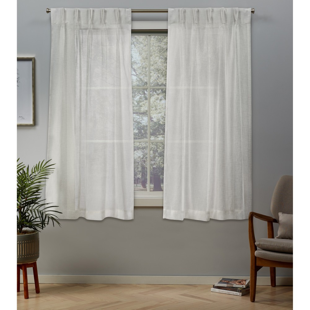 Photos - Curtains & Drapes Set of 2 84"x54" Belgian Pinch Pleats Sheer Window Curtain Panel Ivory - E