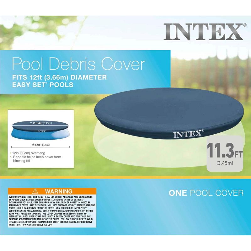 Intex 28022E 11.3-Foot Easy Set OutdoorSwimming Pool Debris Cover Tarp with Tie Down Ropes, Blue, 2 of 5