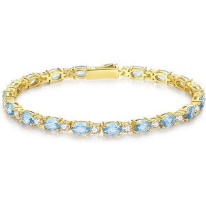 14K Gold Plated Birthstone Tennis Bracelet, 4mm Sterling Silver 7 Inch Gold Tone Jewelry, Birthday Gift for Women - 1 of 4