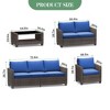 5 Pieces Outdoor Patio Furnitures Set for 7 People,with Anti-Slip Cushion and Glass Coffee Table for Porch, Garden, Brown+Blue - 2 of 4