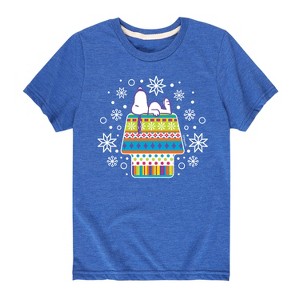 Boys' - Peanuts - Snoopy and Woodstock Christmas Skating Short Sleeve Graphic T-Shirt - 1 of 4