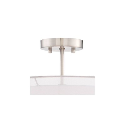 Elegant Brushed Nickel 21" Semi-Flush Ceiling Light with Sheer Silver Double Drum