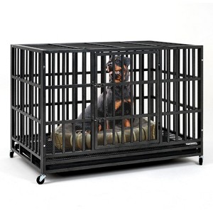 XBRIGH 48 Inch Heavy Duty Indestructible Dog Crate Steel Escape Proof,Indoor Double Door High Cage,Kennel with Wheels,Removable Tray, Extra Large - 1 of 3