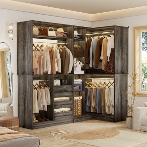 Aheaplus 72'' Set of 2 Corner Closet System with Drawers, Space-saving Closet Organizer with Hanging Rods and Storage Shelves - 1 of 4