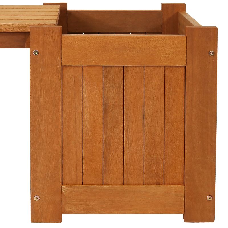 Sunnydaze Outdoor Meranti Wood with Teak Oil Finish Wooden Garden Planter Box Bench Seat - 68" - Brown, 6 of 11