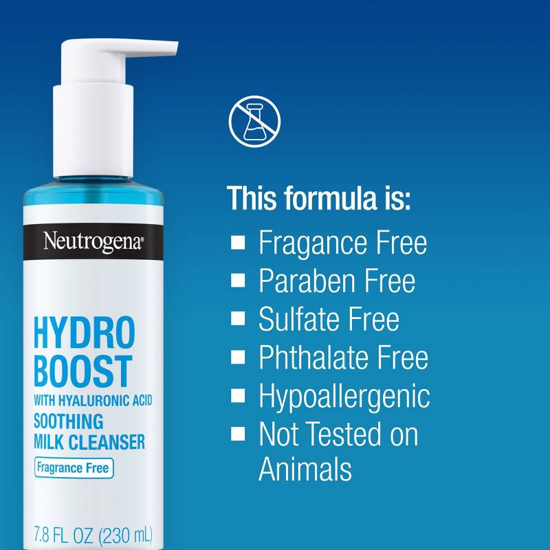 Neutrogena Hydro Boost Soothing Milk Hydrating Facial Cleanser with Hyaluronic Acid - Fragrance Free - 7.8 fl oz, 6 of 8