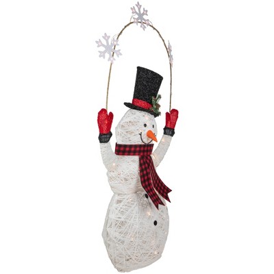 57" White LED Lighted Snowman with Snowflakes Outdoor Decoration