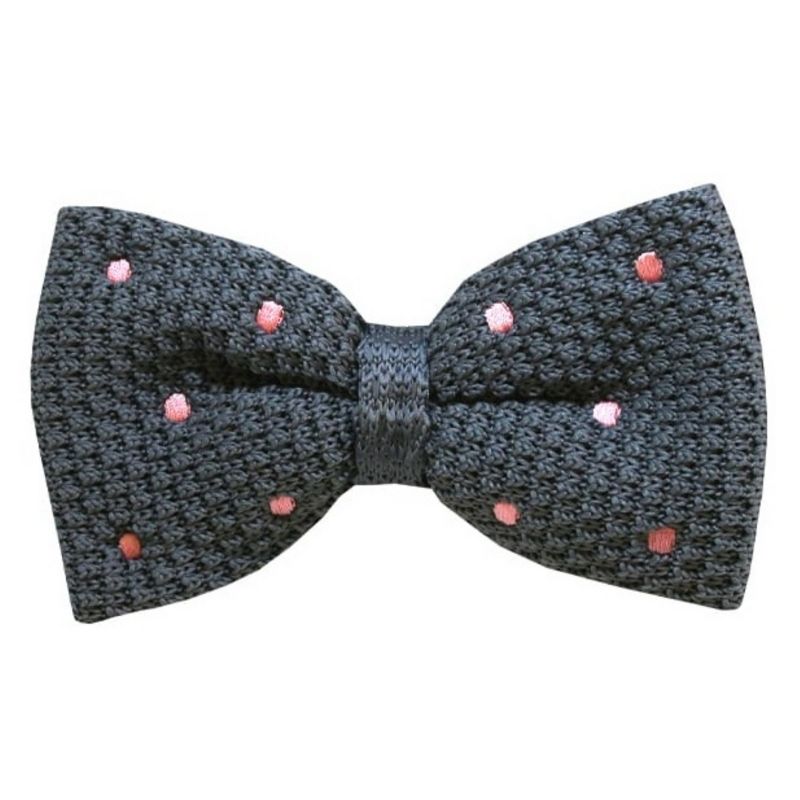 TheDapperTie Men's Gray With Pink Dotted 2.75 W And 4.75 L Inch Knit Pre-Tied adjustable Bow Tie, 1 of 3