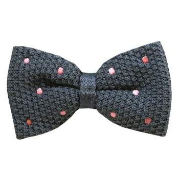 TheDapperTie Men's Gray With Pink Dotted 2.75 W And 4.75 L Inch Knit Pre-Tied adjustable Bow Tie