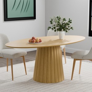 Wooakway 67"L*33.5"W*31"H Black/Natural Wood/Walnut Wood Dining Table for 6 People with Solid Wood Pedestal Kitchen Table for Living Room Dining Room - 1 of 4