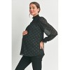 Hello Miz Women's Mock Neck Long Sleeve Polka Dot Smocked Maternity Blouse Top - Black - Small - 2 of 4