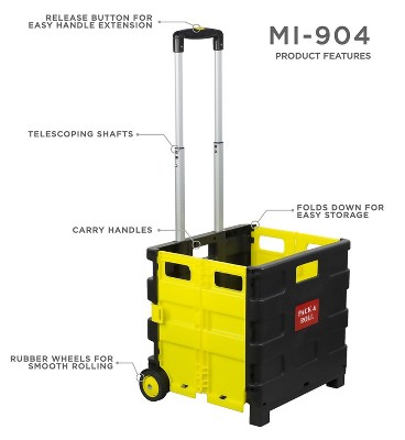 Compact Black and Yellow Folding Utility Cart with Telescoping Handle