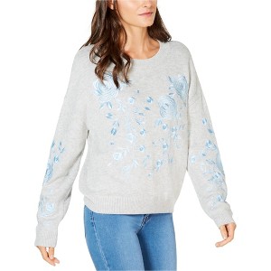 I.N.C International Concepts Womens Embroidered Floral Pullover Sweater, Grey, X-Large - 1 of 1