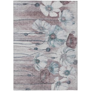 Teal Blue Aqua And Ivory Floral Washable Indoor Outdoor Area Rug - 1 of 4