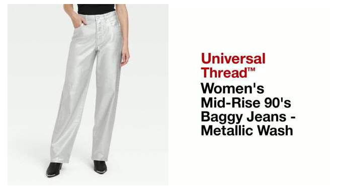 Women's Mid-Rise 90's Baggy Jeans - Universal Thread™ Metallic Wash, 2 of 10, play video
