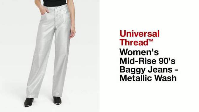 Women's Mid-Rise 90's Baggy Jeans - Universal Thread™ Metallic Wash, 2 of 12, play video