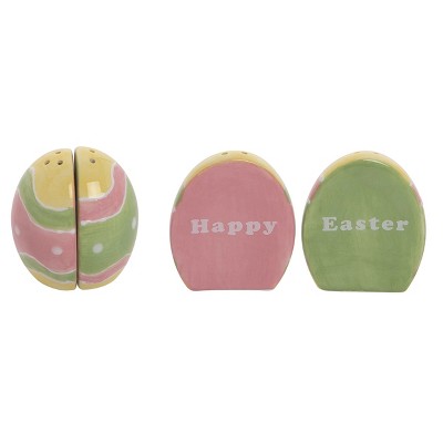 Transpac Divided Easter Egg Dolomite Salt and Pepper Shakers Collectables Pink Green 2.76 in. Set of 2