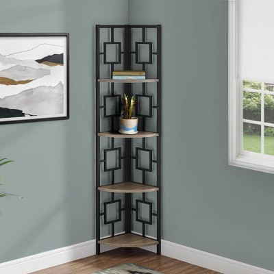 INFURNIC Decorative Bookshelf Corner Etagere Bookcase Metal Frame 4 Tier Shelves Space Saving for Office Bedroom, Black, 17.5"*12.25"*61.5"