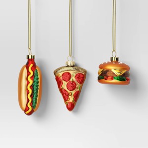 Christmas Gift Ornament Set 3pc Glass Pizza/Burger/Hot Dog - Wondershop™ - 1 of 4