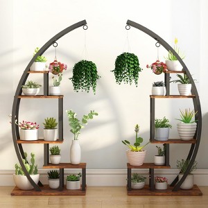 5-Tier Large Half Moon Indoor Plant Stand with Hanging Hooks, Curved Ladder Flower Pot Display Rack for Home, Patio, Garden & Balcony - 1 of 4