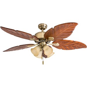 Honeywell Royal Palm 52" Tropical LED Ceiling Fan with Pull Chain, Aged Brass - 1 of 4