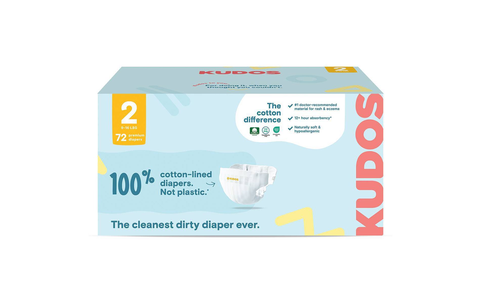 Kudos Chlorine Free Cotton-Lined Disposable Diapers - Size 2 - 72ct