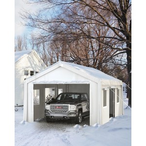 10x20 Ft Carport, Car Port with 180g PE Tarp, Roll-Up Doors, and 4 Windows, for Sedans, Bass Boats, Motos, ATVs, and SUVs - 1 of 4