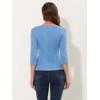 INSPIRE CHIC Women's V Neck 3/4 Sleeves Solid Knitted Buttons Decor Ruched Blouse - 4 of 4