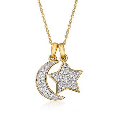Ross-Simons 0.10 ct. t.w. Pave Diamond Star and Moon Charm Necklace in 14kt Yellow Gold