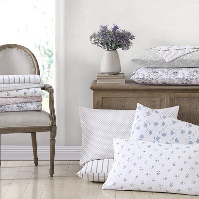 Queen Blue Floral Cotton Percale Deep Pocket Sheet Set