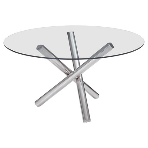 Modern 54 Round Tempered Glass And Chrome Stainless Steel Dining