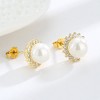 18k Gold and Sterling Silver & Cultured Pearl Halo Stud Earrings - 3 of 4