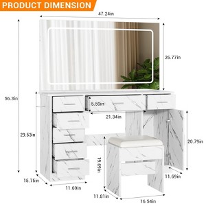 Modern Makeup Vanity Set, Vanity Desk with LED Mirror & Charging Station - 7-Drawer Dressing Table - 1 of 4