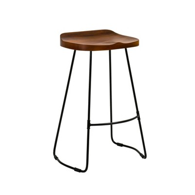 MH London Perrin  27" Saddle Seat Solid Wood and Metal Counter Stool